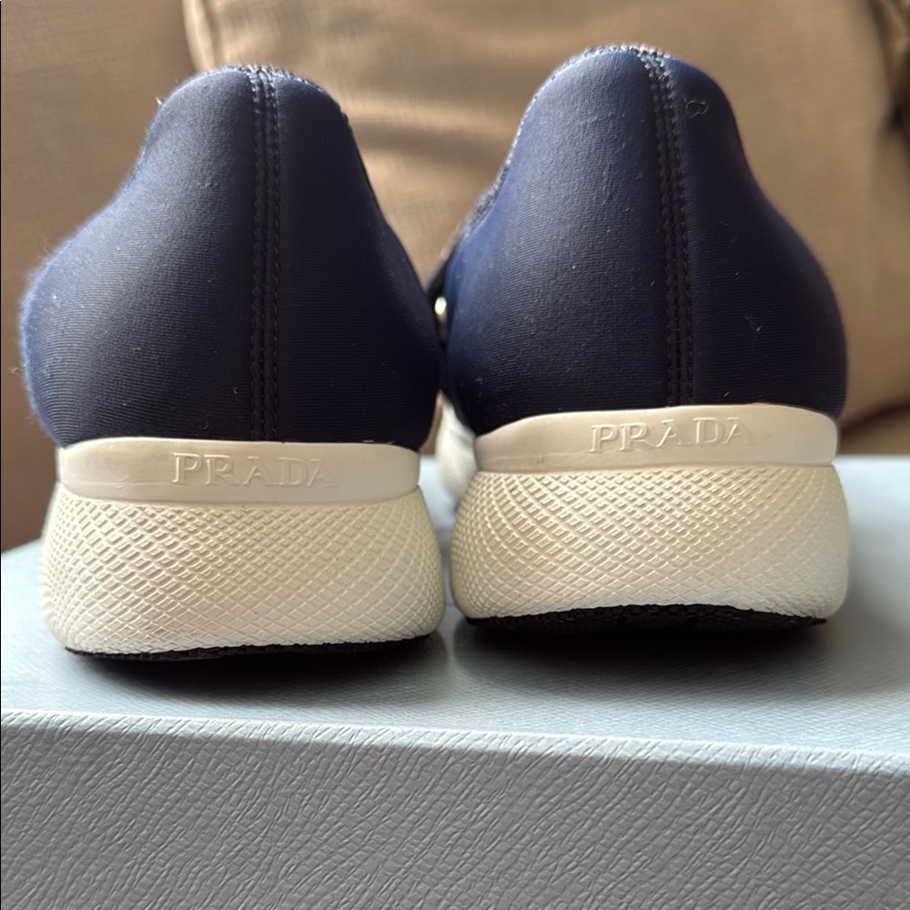 Prada Navy Sneakers with Multicolor Logo - Picture 3 of 8